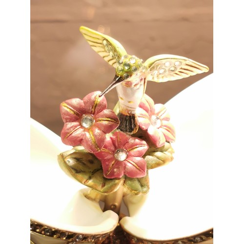 186 - Garden Glory Jewelled Splender music box with a humming bird inside a egg decoration, music played 