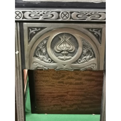 197 - Reproduction art deco style cast iron fire place with 10x inset reproduction tiles with a floral des... 