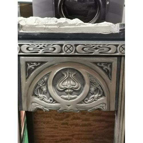 197 - Reproduction art deco style cast iron fire place with 10x inset reproduction tiles with a floral des... 