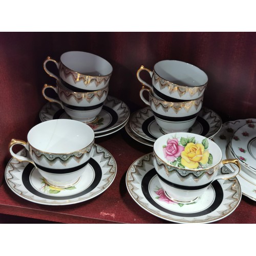 205 - Collection of 2x tea sets inc a 21 piece Renlym 22KT Gold rose design tea set along with a 12 piece ... 