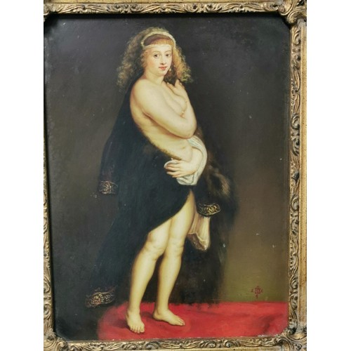 210 - After Peter Paul Rubens, Het Pelsken by 19th Century Vienna Artist. Oil on panel, Royal Monogram 'EE... 