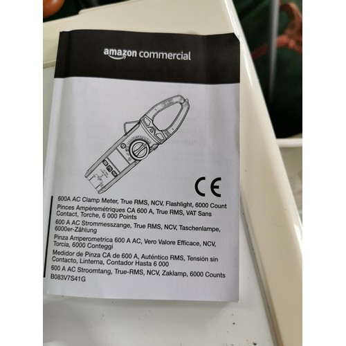 401 - Boxed Amazon Commercial ATCM800 600 Amp clamp meter with instruction manual. Measures Amps, temperat... 