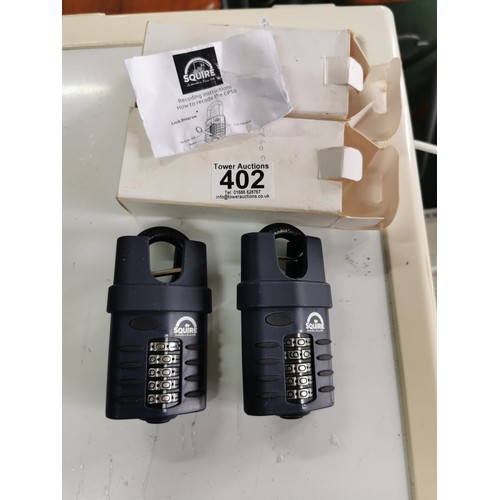 402 - 2x new and boxed Squire CP50 5 combination Heavy Duty padlocks, complete with lock and keys and inst... 