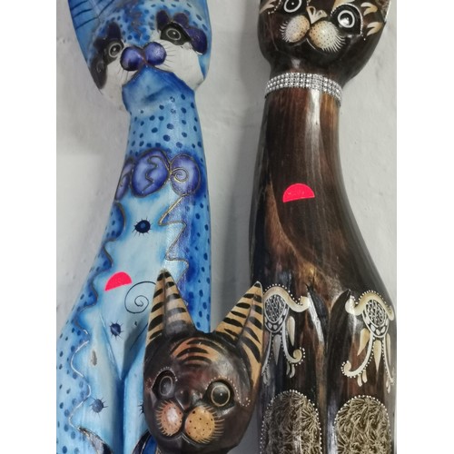 231 - Collection of 7x Fair Trade wooden cats, tallest measuring 92cm, all in good order