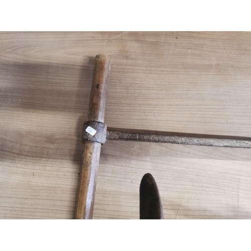 421 - Collection of 3x vintage tools inc 2x belly drills and hand held auger. Auger measures 69cm