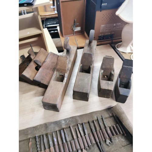 433 - 2x boxes full of vintage wood planes of various sizes, one is stamped Marples Sheffield. Longest one... 