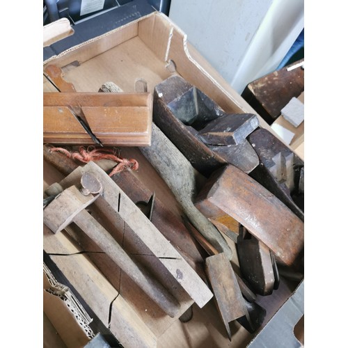 433 - 2x boxes full of vintage wood planes of various sizes, one is stamped Marples Sheffield. Longest one... 