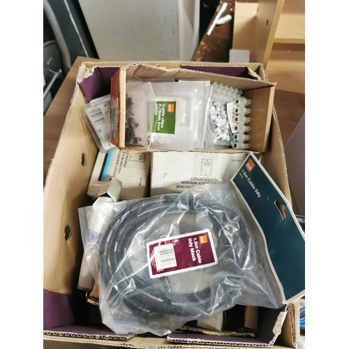 439 - Box containing a quantity of RCBO Single pole fuses, cable clips, cable tidy along with a panasonic ... 