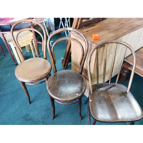 514 - Collection of 3 chairs, 2 baloon back, one with a solid seat. Tallest measures 94cm high x 37cm diam... 