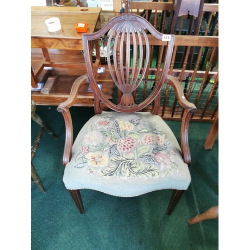 516 - Vintage hand carved mahongany dining chair, back AF. Height of 94cm, lovely embroidered seat