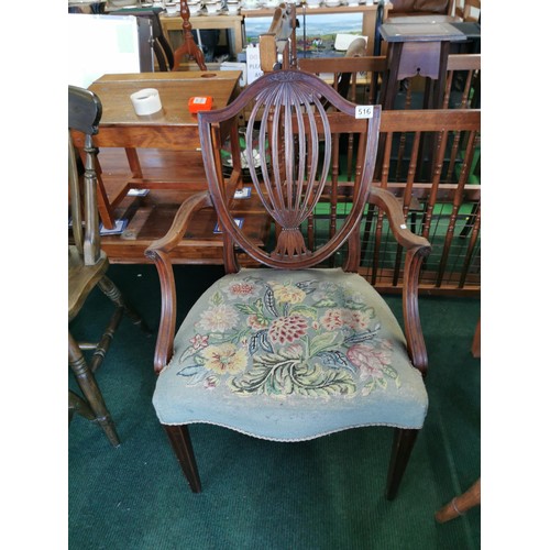 516 - Vintage hand carved mahongany dining chair, back AF. Height of 94cm, lovely embroidered seat