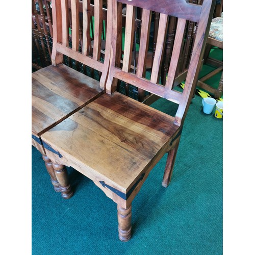 518 - Pair of Shesham chairs with metal bounding in very good condition, made of solid shesham. 98cm high