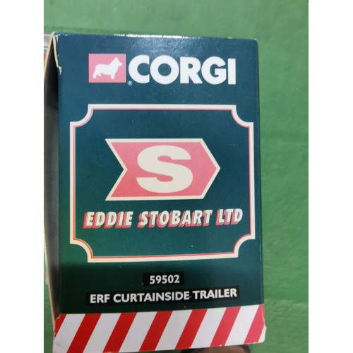 124 - Collection of 2x boxed Eddie Stobart curtain side trucks, both are Express road haulage. One Volvo a... 