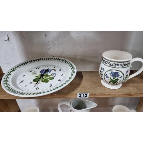 212 - 5x pieces of Portmeirion pottery including a wall clock, four pieces of Botanic Garden, Pomona jug, ... 