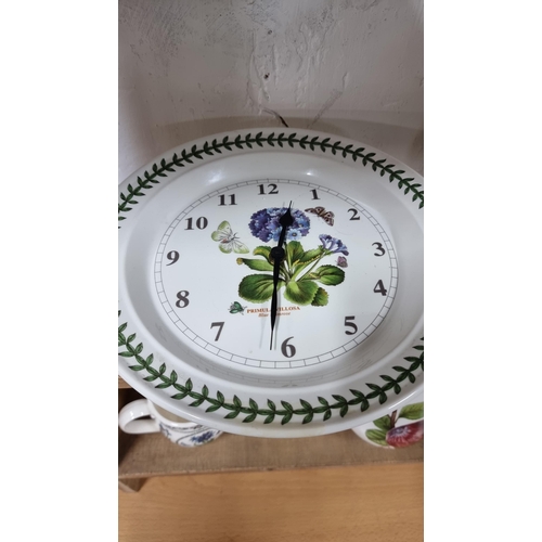 212 - 5x pieces of Portmeirion pottery including a wall clock, four pieces of Botanic Garden, Pomona jug, ... 