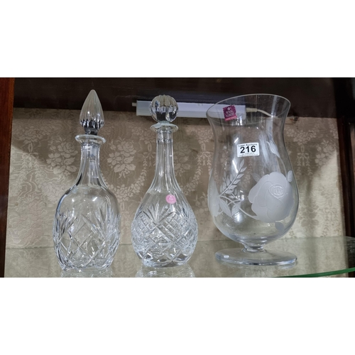 216 - Royal Albert crystal decanter, Royal Albert large etched vase along with one other crystal glass dec... 