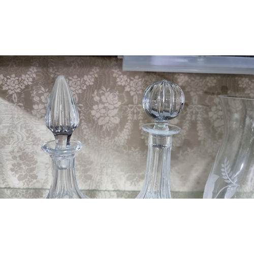 216 - Royal Albert crystal decanter, Royal Albert large etched vase along with one other crystal glass dec... 