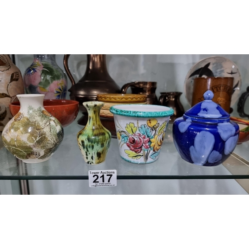 217 - Large collection of various collectable pottery & china including a brass cloisonné, treacle glazed ... 