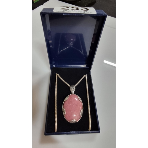 253 - Good 925 Silver Art Nouveau style pendant inset with a large oval Rhodochrosite semi precious stone,... 