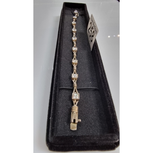 258 - Vintage 925 Silver bracelet inset with square CZ stones. Total length 7.5