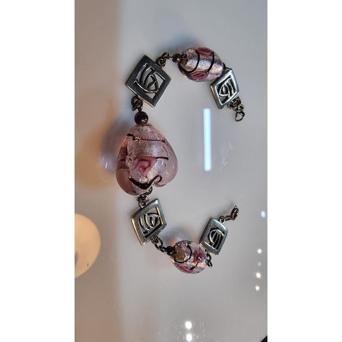 259 - 925 Silver Charles Rennie Mackintosh bracelet with art glass beads. Marked 925 in multiple places. I... 