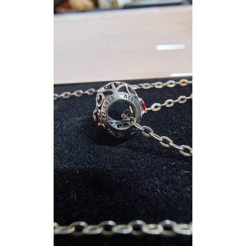 265 - Genuine Pandora heart pendant with a Ruby stone to the centre, set on 17