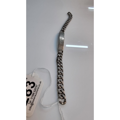 283 - Chunky 925 silver curb link ID bracelet, missing its clasp. In clean condition. Total weight 34.6g.