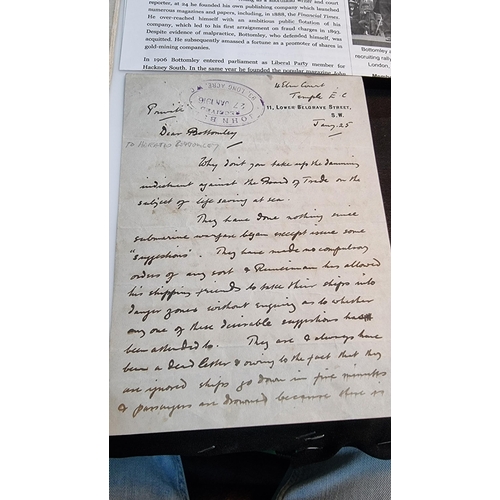 296 - Hand written letter from Sir Harold Smith MP to Horatio Bottomley (John Bull) requesting his support... 