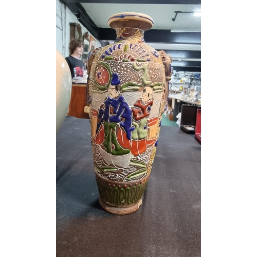 337 - Antique early Satsuma Japanese vase, hand painted with thick layered paint. Has a chip to the foot o... 