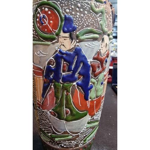 337 - Antique early Satsuma Japanese vase, hand painted with thick layered paint. Has a chip to the foot o... 