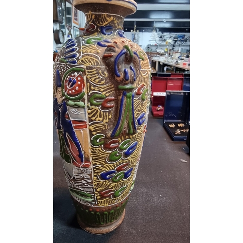 337 - Antique early Satsuma Japanese vase, hand painted with thick layered paint. Has a chip to the foot o... 