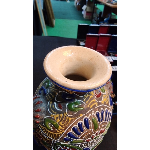 337 - Antique early Satsuma Japanese vase, hand painted with thick layered paint. Has a chip to the foot o... 