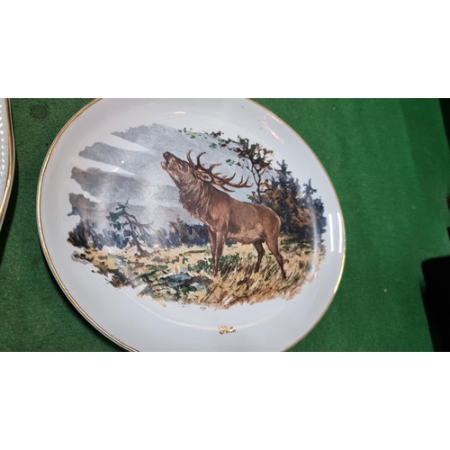 339 - 4x collectable hunting game scene plates, all in good condition. Largest measures 36cm x 28cm.