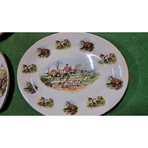 339 - 4x collectable hunting game scene plates, all in good condition. Largest measures 36cm x 28cm.