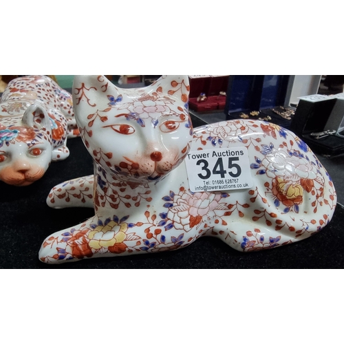 345 - Collection of 3x vintage Japanese Imari hand painted cat figures. All good condition NO chips or cra... 