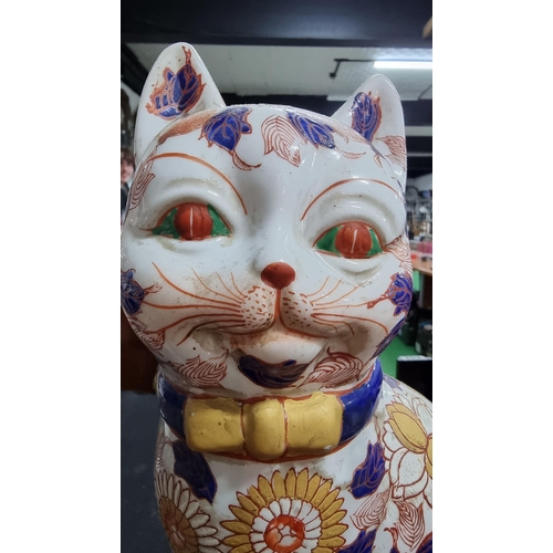 346 - Collection of 4x large vintage Japanese Imari hand painted cat figures. Including a matching pair wi... 