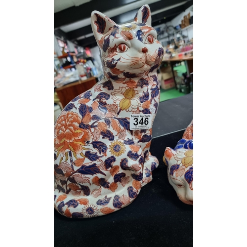 346 - Collection of 4x large vintage Japanese Imari hand painted cat figures. Including a matching pair wi... 