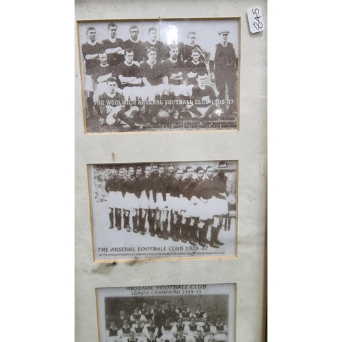 354 - Framed & glazed set of vintage football picture cards for Arsenal football club through the decades.... 