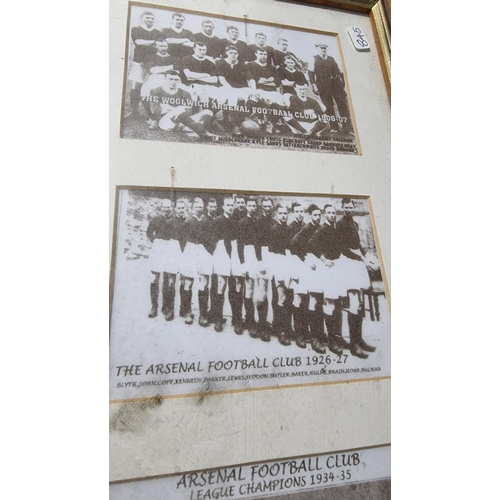 354 - Framed & glazed set of vintage football picture cards for Arsenal football club through the decades.... 