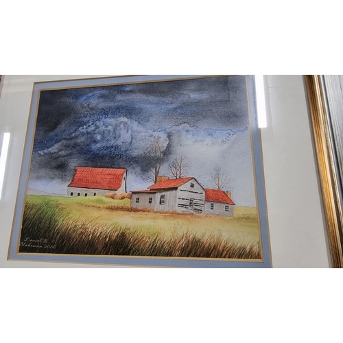 361 - Well done original water colour of a farm yard barn scene with moody skies by a recognised artist Da... 