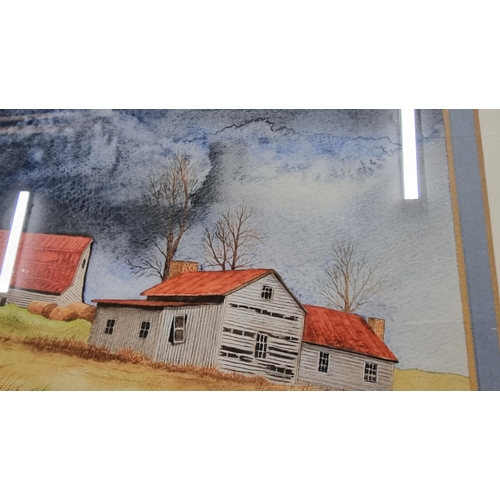 361 - Well done original water colour of a farm yard barn scene with moody skies by a recognised artist Da... 