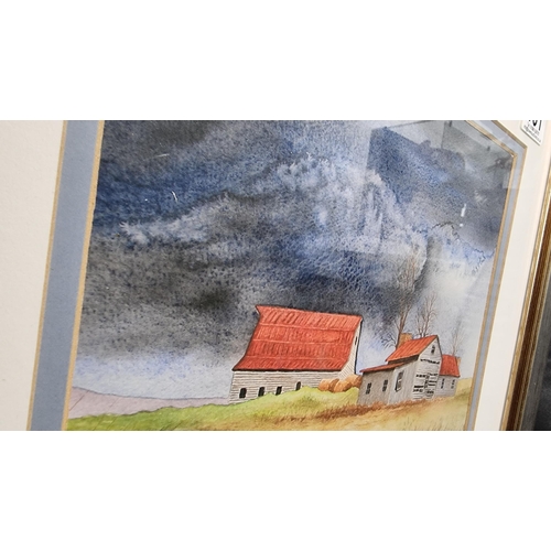 361 - Well done original water colour of a farm yard barn scene with moody skies by a recognised artist Da... 