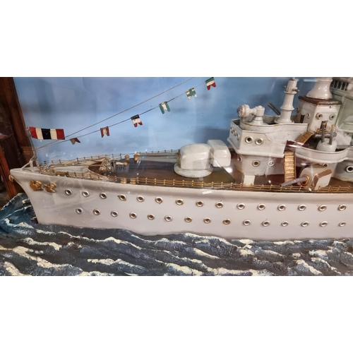 377 - Very impressive Prisoner of War hand built scale model ship fitted in a very good display case. Furt... 