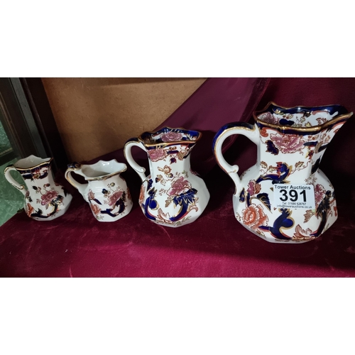 391 - Quantity of 6x Masons Blue Mandalay Ironstone graduated jugs, all in excellent clean condition, NO d... 