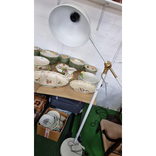 476 - Modern white & brass tall adjustable lamp in excellent clean condition, along with chrome uplighter ... 