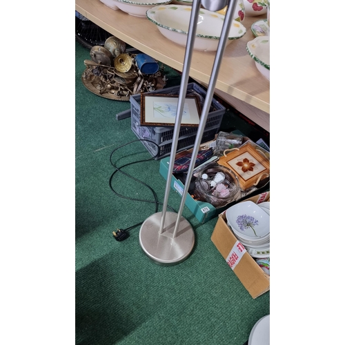 476 - Modern white & brass tall adjustable lamp in excellent clean condition, along with chrome uplighter ... 