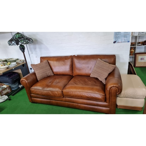 478 - Fine quality full brown tan leather three seater sofa by Parker Knoll - purchased under two years ag... 