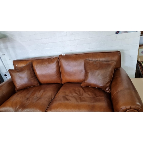 478 - Fine quality full brown tan leather three seater sofa by Parker Knoll - purchased under two years ag... 