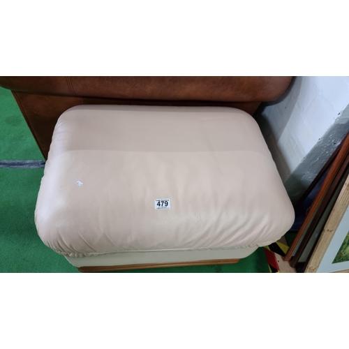 479 - Large full cream leather pillow top footstool. Bought over 5 years ago and has never once been used,... 