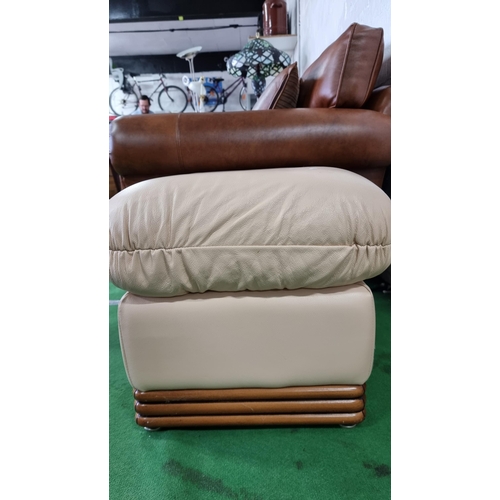 479 - Large full cream leather pillow top footstool. Bought over 5 years ago and has never once been used,... 